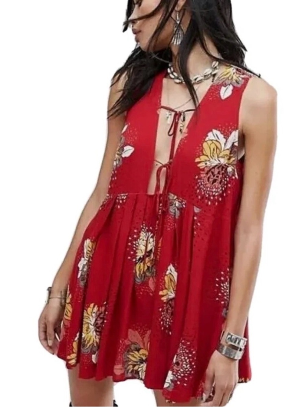 Free People Red Floral Mini Dress